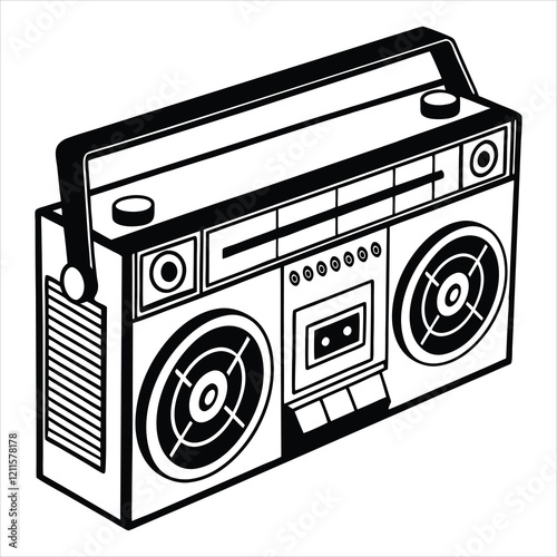 Vintage Boombox Vector illustration, Boombox Radio Clipart Design