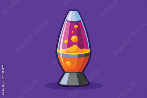 A semi-flat illustration of a customizable lava lamp showcasing vibrant yellow and orange bubbles moving inside, Lava lamp Customizable Semi Flat Illustration
