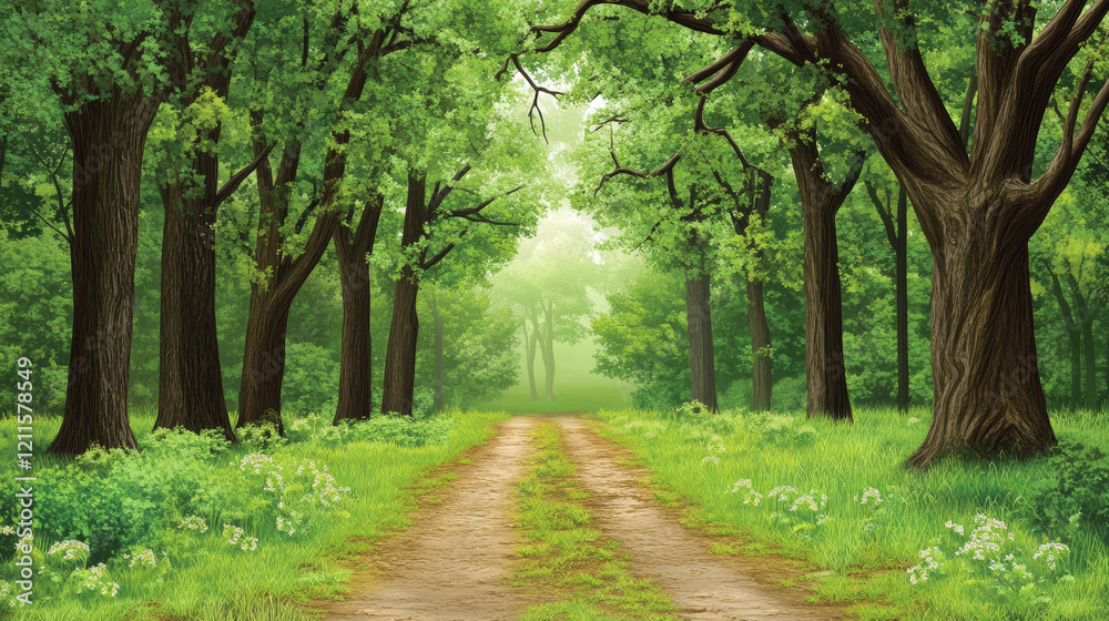 Fototapeta premium serene forest path surrounded by lush green trees