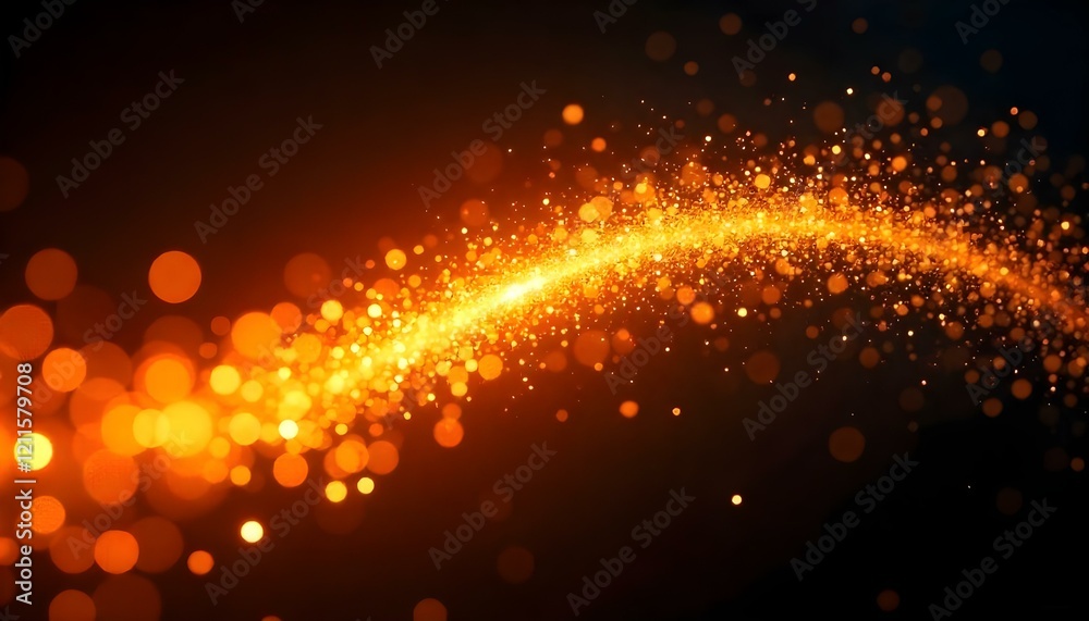 Fototapeta premium Bright glowing arc of light with sparkling stars and particles, dark backdrop