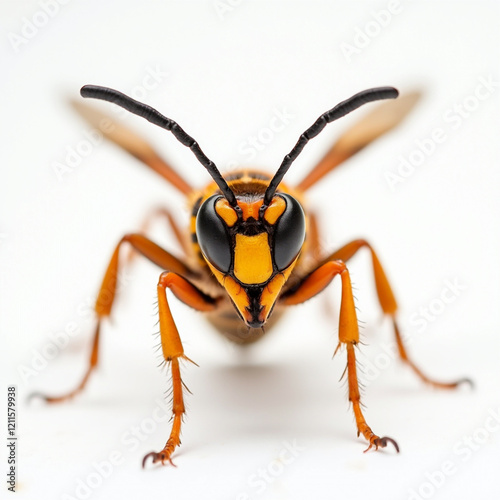 A japanese asian hornet displaying the anatomy in the white background