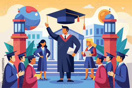 Students gathered outdoors for an MBA graduation ceremony, celebrating their achievements with joy and pride, Learning for success graduation, mba