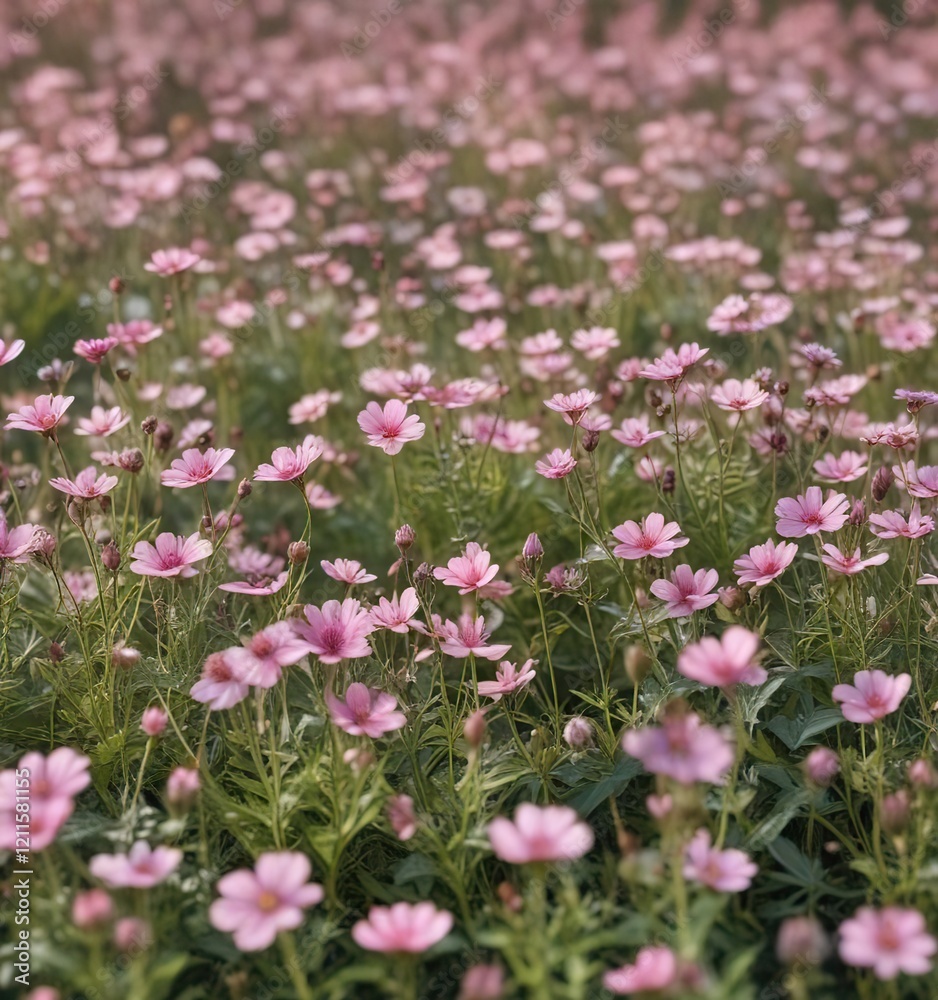 A field of soft pink wildflowers swaying gently in the breeze, floral arrangement, soft focus, serene atmosphere A field of soft pink wildflowers swaying gently in the breeze, floral arrangement, soft focus, serene atmosphere