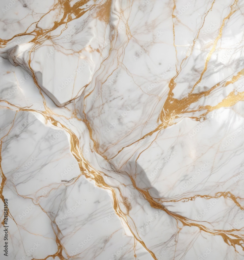 Fototapeta premium Elegant white marble texture with shimmering gold details, design, pattern, shiny