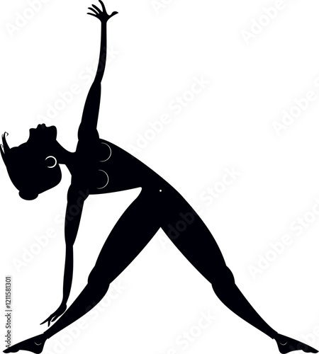 Young woman with lithe figure doing sport or yoga exercises. 
Young woman with lithe figure bends a body. Art silhouette. Black on white background
