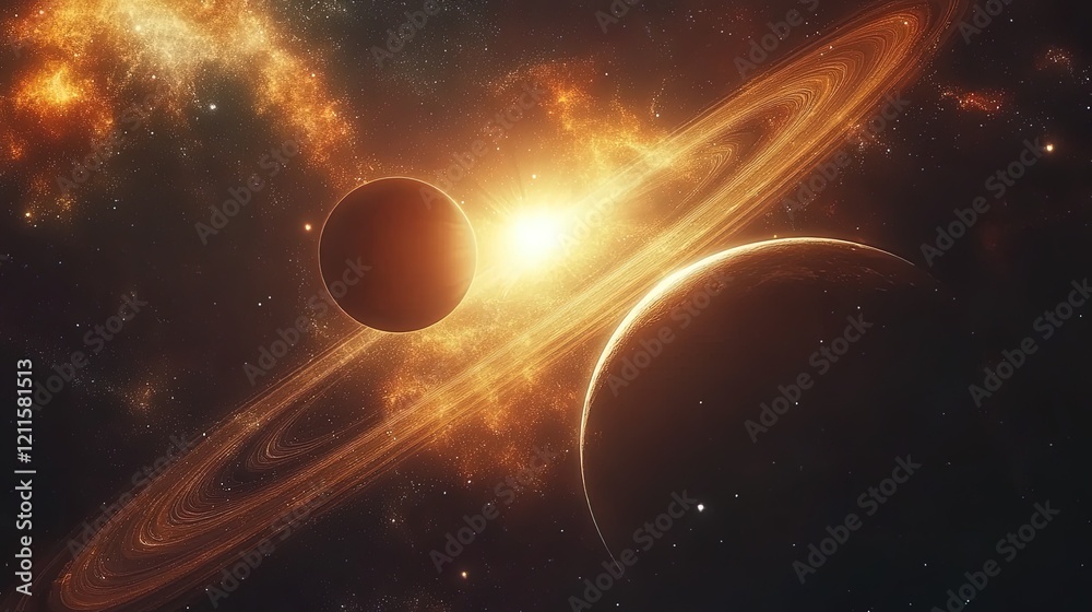 Obraz premium Space probe near a distant planet, stunning planetary rings and cosmic background 