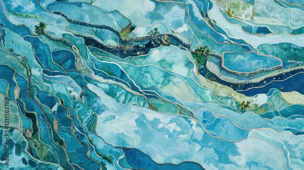 custom made wallpaper toronto digitalAerial view of blue rice terraces in Yunnan, China, showcasing agriculture and landscape