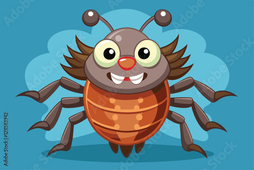 A whimsical and colorful cartoon character designed to resemble a friendly lice with playful features, Lice Customizable Cartoon Illustration