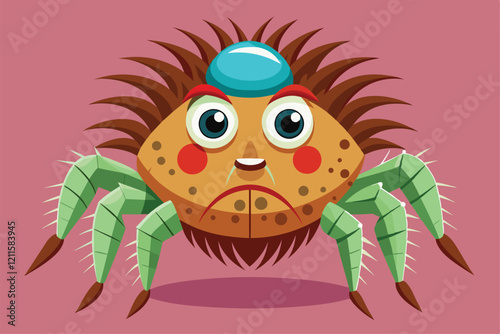 A quirky crab character features bright colors and exaggerated proportions, ready for customization, Lice Customizable Disproportionate Illustration