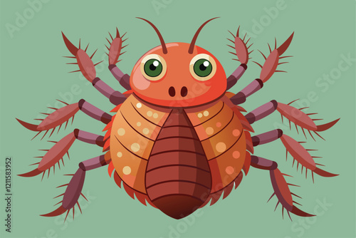A playful illustration of a cartoon lice character with large eyes and disproportionate body features, Lice Customizable Disproportionate Illustration