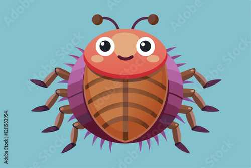 A colorful and cheerful bug illustration with a friendly face and detailed features against a soft blue backdrop, Lice Customizable Flat Illustration