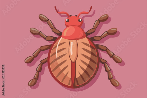 A colorful digital illustration showcases a lice with detailed anatomy against a vibrant pink backdrop, Lice Customizable Semi Flat Illustration