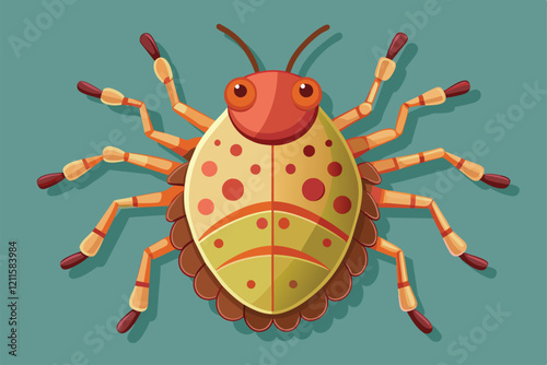 A detailed cartoon depiction of a louse, designed with vibrant colors and a semi-flat style, Lice Customizable Semi Flat Illustration