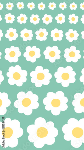 デイジーのかわいいグリーンの背景イラスト　縦向き