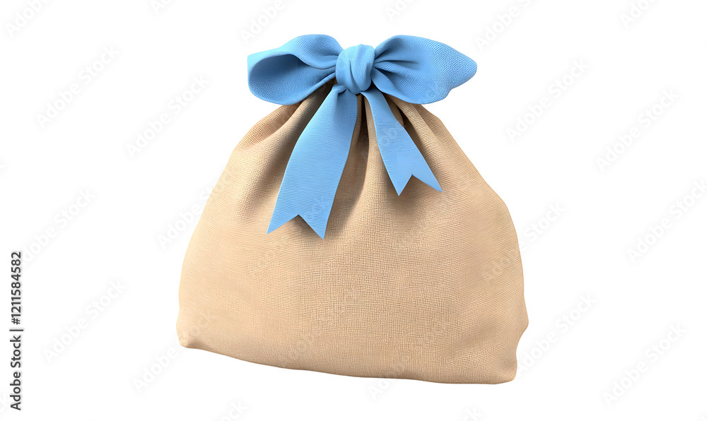 Obraz premium Beige gift bag, blue bow, studio, blank, packaging