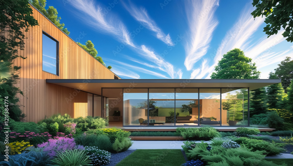 Fototapeta premium 3d visualization of a modern house with a swimming pool. luxury architecture