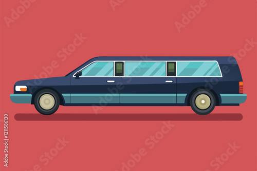 A stylish limousine showcases its customization, ideal for special events and celebrations, Limousine Customizable Flat Illustration