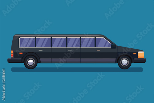 This customizable semi flat limousine showcases a sleek exterior and spacious interior for luxury travel, Limousine Customizable Semi Flat Illustration