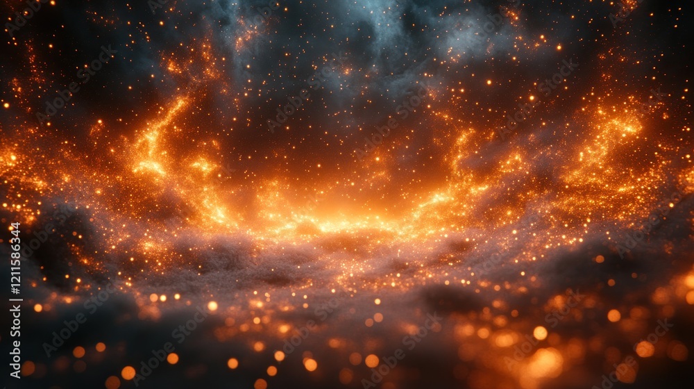 Fototapeta premium A mesmerizing cosmic scene showcasing vibrant orange and blue nebulae amidst sparkling stars