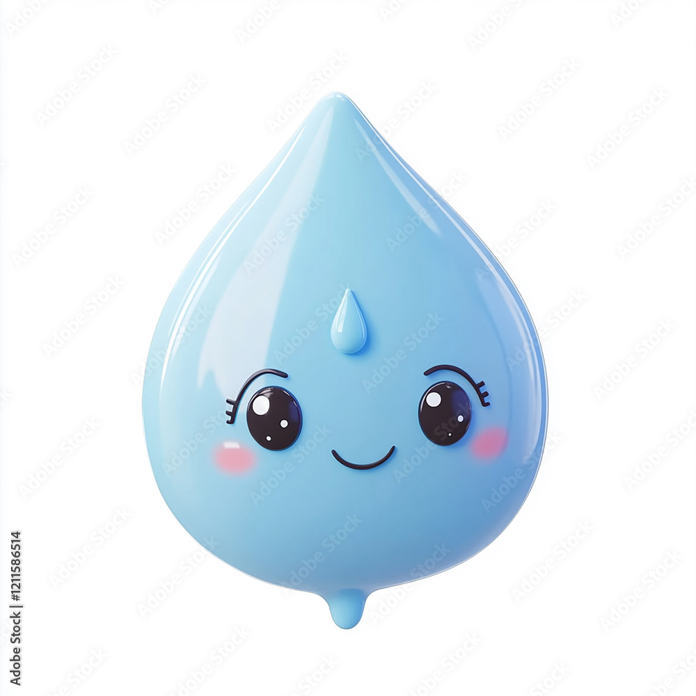 3d cute character design of blue kawaii raindrop isolated on white background 3d cute character design of blue kawaii raindrop isolated on white background