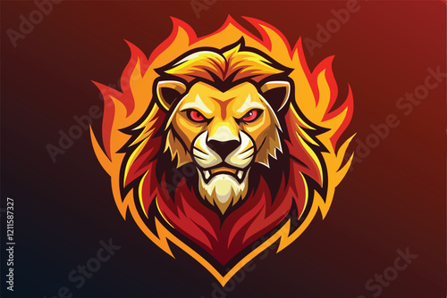 A striking lion head surrounded by vibrant flames embodies strength and intensity for gamers, lion head on fire for a gaming account