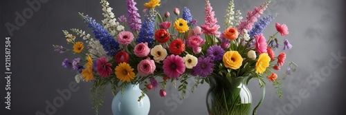 Wallpaper Mural A mix of colorful spring flowers in a large vase on a smooth background, floral arrangement, blooming flowers, flower bouquet Torontodigital.ca