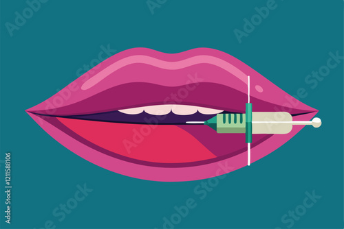 A semi-flat lip filler procedure showcases the application of a syringe on lips for enhancement, Lip filler Customizable Semi Flat Illustration