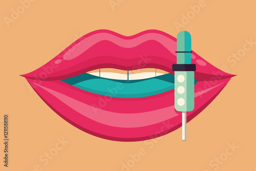 A bright, semi-flat illustration of plump lips with a syringe, showcasing customizable lip filler options, Lip filler Customizable Semi Flat Illustration