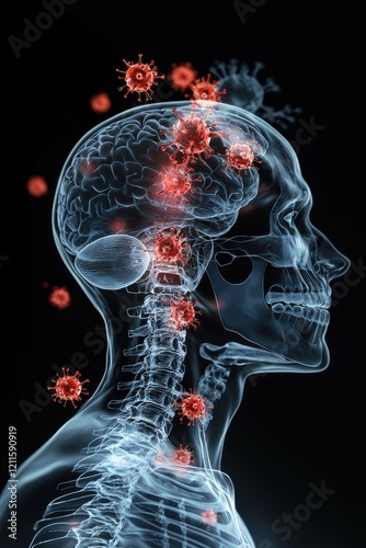 Health virus impact on human brain x-ray perspective medical art photo