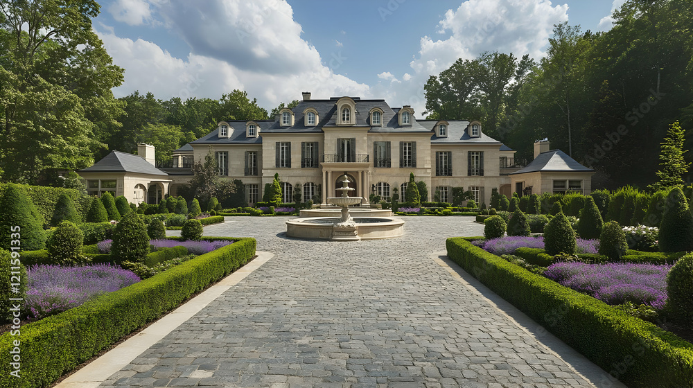 Fototapeta premium Magnificent French Chateau: Luxury Mansion with Formal Gardens