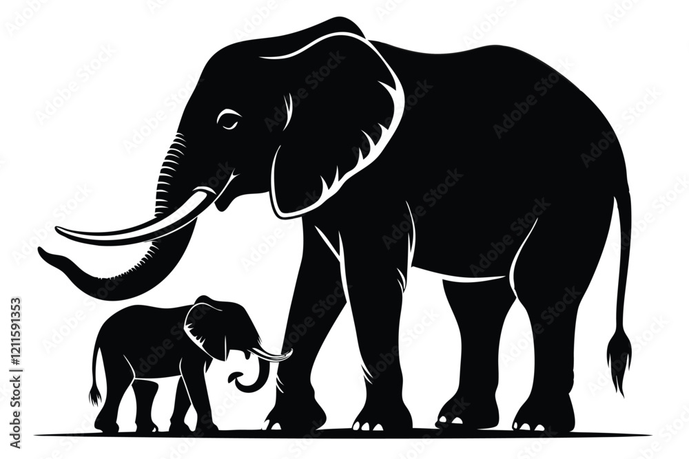 Fototapeta premium silhouette of elephant with baby elephant