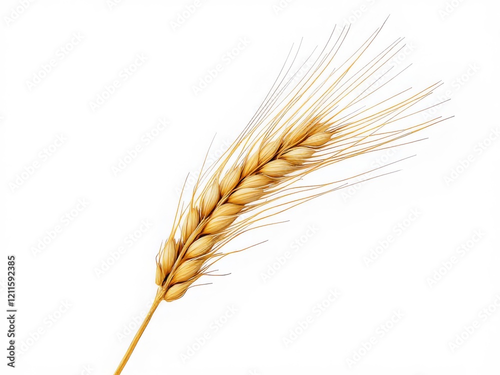 Golden wheat ear isolated on a white background, symbolizing agriculture and harvest
Golden wheat ear isolated on a white background, symbolizing agriculture and harvest