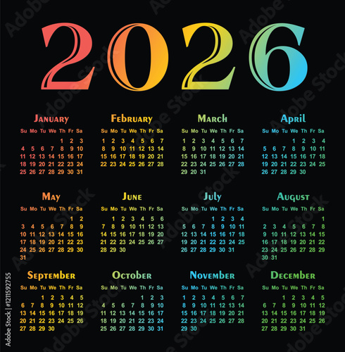 Calendar for a year 2026.