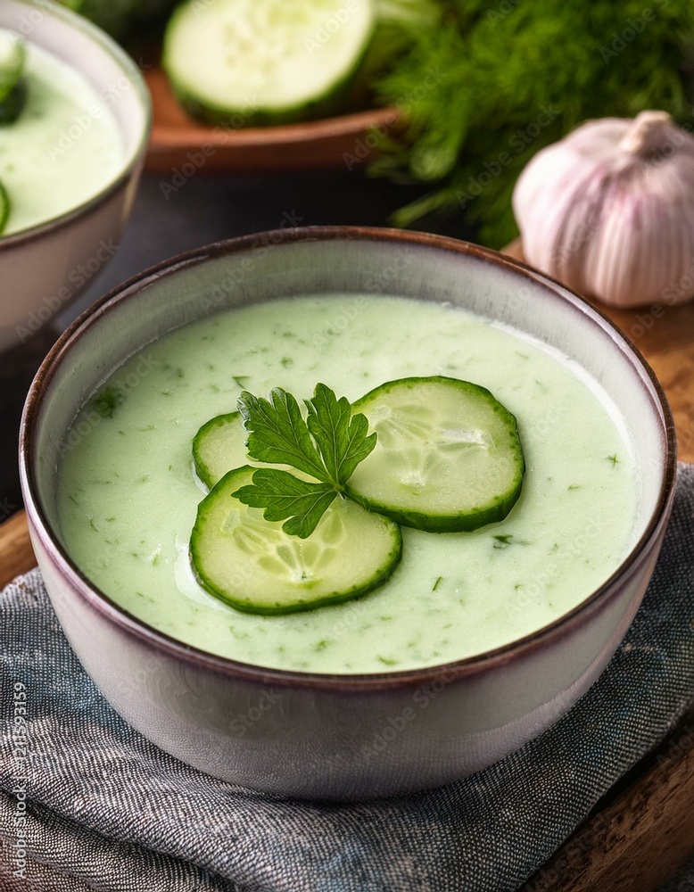 Fresh healthy cucumber soup in bowl Fresh healthy cucumber soup in bowl