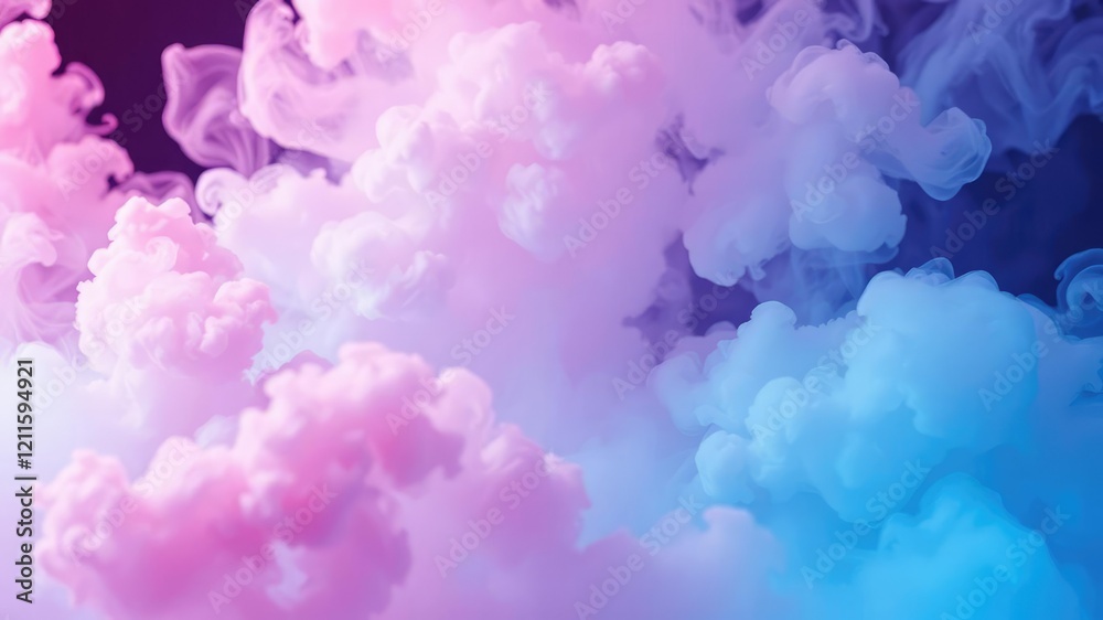 Fototapeta premium clouds of pink and blue neon colorful smoke background, dreamy landscape, pastel hues, shimmering haze