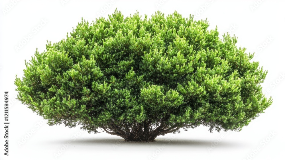 Fototapeta premium Lush Green Shrub with Dense Foliage Isolated on White Background