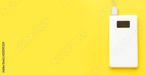 Modern power bank on yellow...