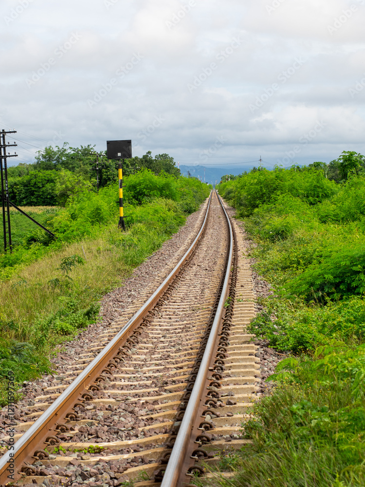 Railway tracks on a hill in Lopburi Province, Thailand Train tracks to Bangkok station Railway tracks on a hill in Lopburi Province, Thailand Train tracks to Bangkok station