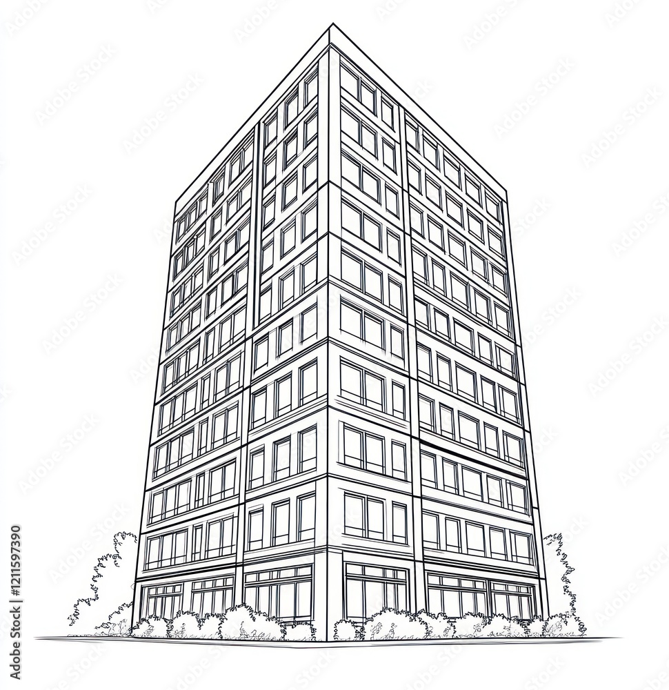 Fototapeta premium A Sketch of a Modern Multistory Building Design