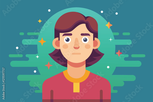 This illustration features a person with a neutral expression, conveying low self-esteem in a colorful background, Low self-esteem Customizable Semi Flat Illustration