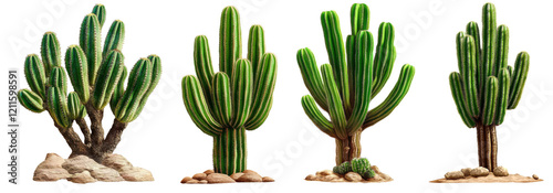 green cactus plants set on white background photo