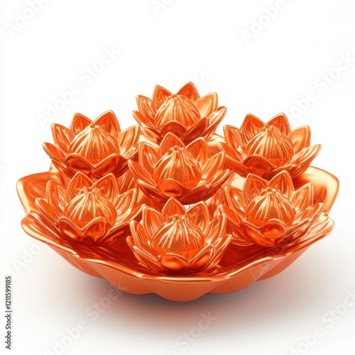 Elegant Orange Lotus Flower Decorative Bowl with Seven Petals photo