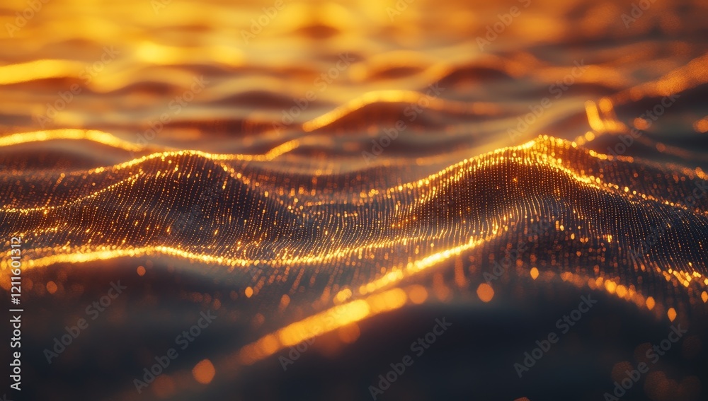 Golden abstract wavy surface with glittering particles. Golden abstract wavy surface with glittering particles.
