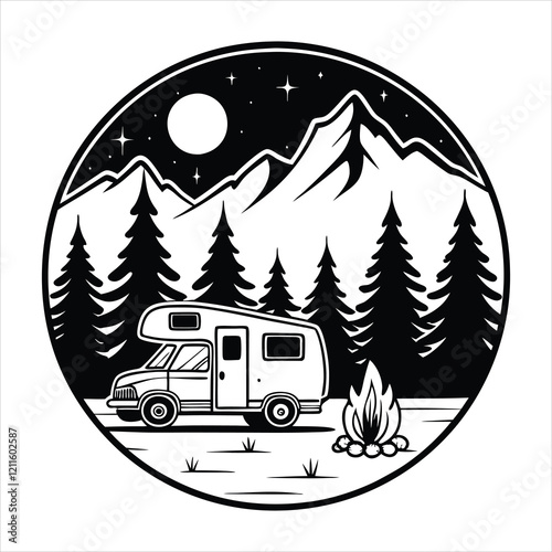 Camping Camper Caravan Trailer Vector Clipart for Travel Art
