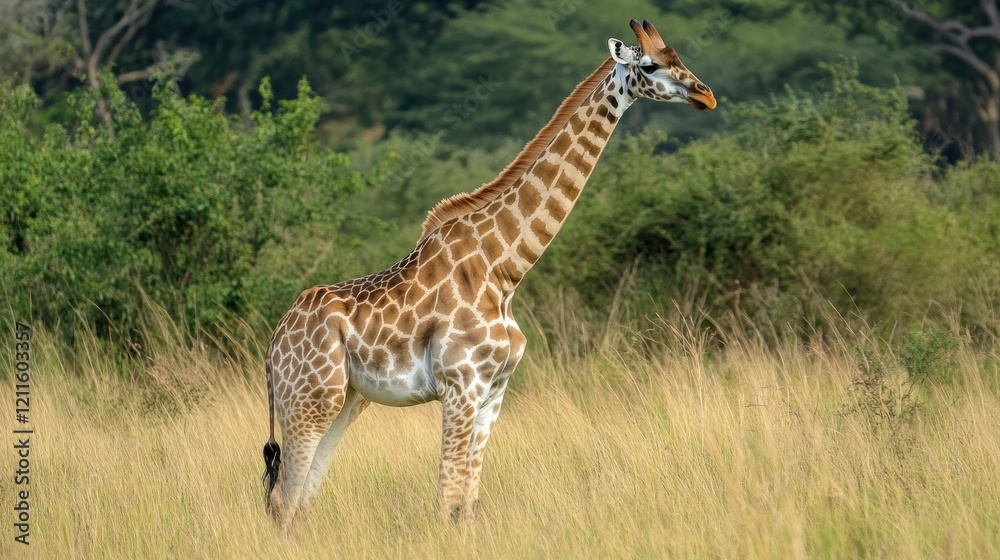 A thrilling safari adventure through the African wilderness, where giraffes tower over the landscape. A thrilling safari adventure through the African wilderness, where giraffes tower over the landscape.