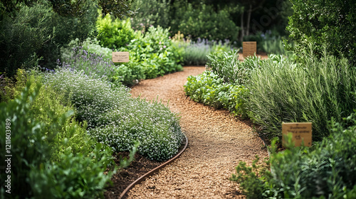Serene Herb Garden with Winding Gravel Path