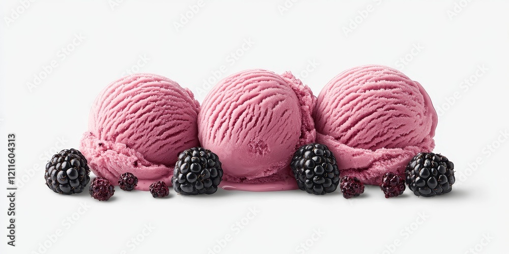 Three scoops of blackberry ice cream with fresh blackberries. (1) Three scoops of blackberry ice cream with fresh blackberries. (1)