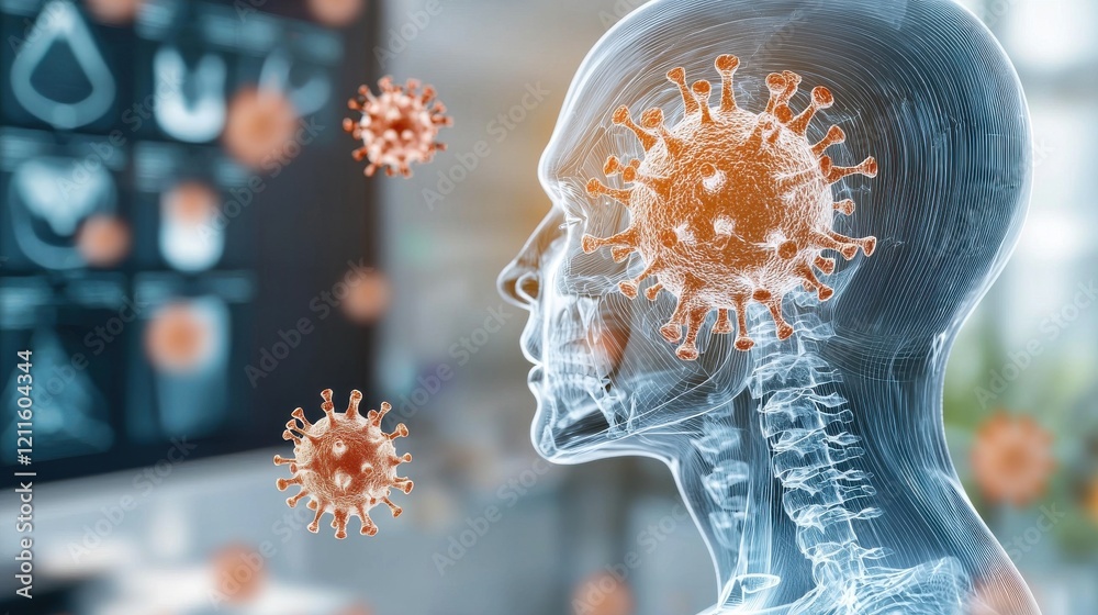 Naklejka premium Health virus impact on human anatomy medical x-ray visualization