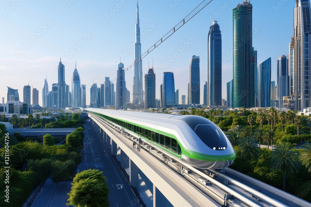 Naklejka premium A bustling hyperloop hub connecting vibrant cities and futuristic travel experiences for a seamless journey.