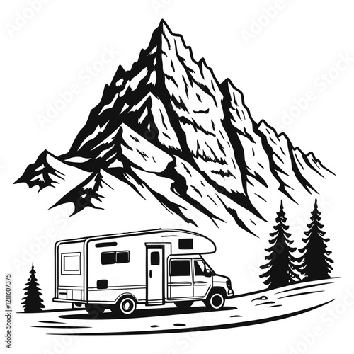 caravan trailer Vector illustration, camping camper Clipart Desig